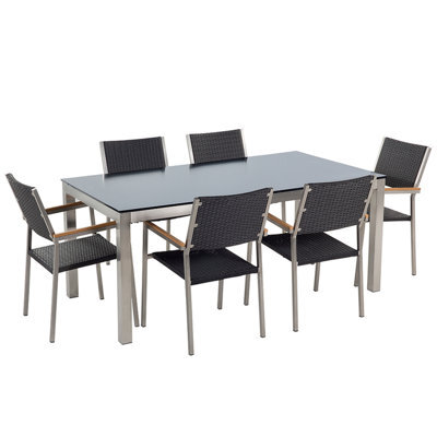 Beliani Garden Dining Set 6 Seater Grosseto Tempered Glass Black - image 1