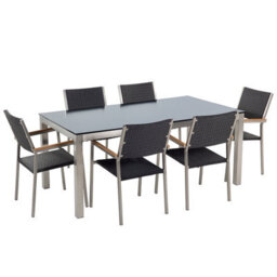 Beliani Garden Dining Set 6 Seater Grosseto Tempered Glass Black - thumbnail 1