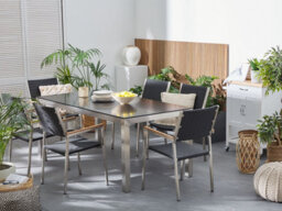 Beliani Garden Dining Set 6 Seater Grosseto Tempered Glass Black - thumbnail 2