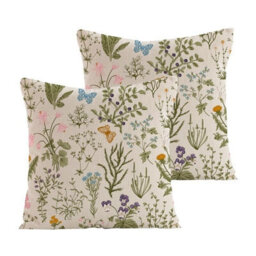 Cushion Cover 45X45 Cm Set Of 2 Decorative Cushion Covers Wild Flower Plant Pattern Sage Green - thumbnail 1