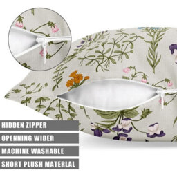 Cushion Cover 45X45 Cm Set Of 2 Decorative Cushion Covers Wild Flower Plant Pattern Sage Green - thumbnail 3