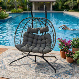 Birchtree Double Hanging Egg Chair W/ Stand Garden Swing Hammock Chair Patio Pe Rattan - thumbnail 4