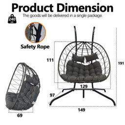 Birchtree Double Hanging Egg Chair W/ Stand Garden Swing Hammock Chair Patio Pe Rattan - thumbnail 5
