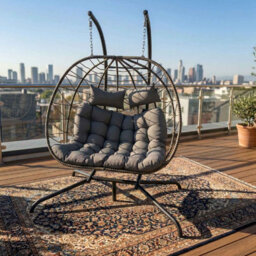Birchtree Double Hanging Egg Chair W/ Stand Garden Swing Hammock Chair Patio Pe Rattan - thumbnail 2