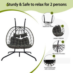 Birchtree Double Hanging Egg Chair W/ Stand Garden Swing Hammock Chair Patio Pe Rattan - thumbnail 3