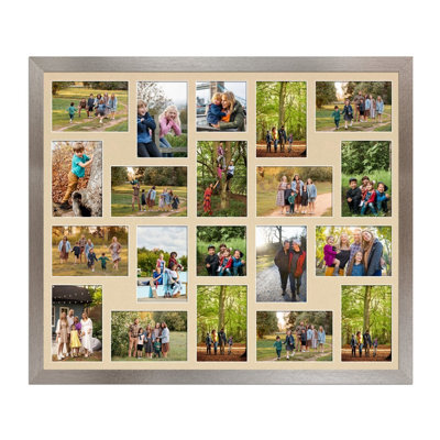 AK Frames 80X70Cm Aluminum Modern Multi Photo Frame With Ivory Mount - Holds 20 Apertures (18X) 6X4, (2X) 4X4 Photos - image 1