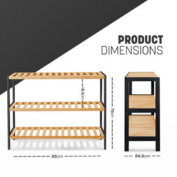 Keplin 3 Tier Natural Bamboo Shoe Rack 55X70X55 Cm, Easy Assembly & Strong Design Shelf Organiser, Natural Wooden & Black - thumbnail 2