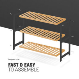 Keplin 3 Tier Natural Bamboo Shoe Rack 55X70X55 Cm, Easy Assembly & Strong Design Shelf Organiser, Natural Wooden & Black - thumbnail 5