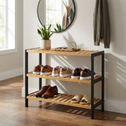 Keplin 3 Tier Natural Bamboo Shoe Rack 55X70X55 Cm, Easy Assembly & Strong Design Shelf Organiser, Natural Wooden & Black - thumbnail 8