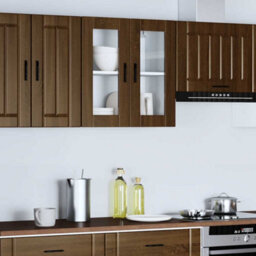 Berkfield Kitchen Wall Cabinet With Glass Door Porto Brown Oak - thumbnail 3
