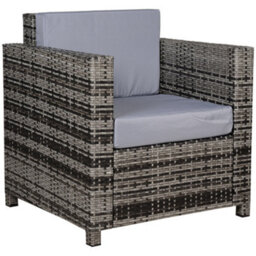 Outsunny Rattan Garden Armchair, Cushioned Single Rattan Chair, Grey - thumbnail 2