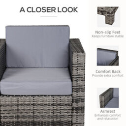 Outsunny Rattan Garden Armchair, Cushioned Single Rattan Chair, Grey - thumbnail 6