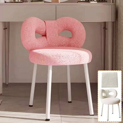 Pink Bouclé Butterfly Back Vanity Stool With Metal Legs - image 1