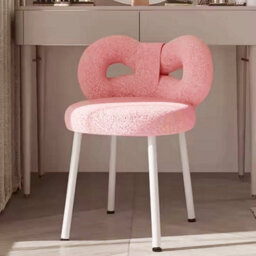 Pink Bouclé Butterfly Back Vanity Stool With Metal Legs - thumbnail 6