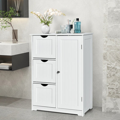Costway Bathroom Floor Cabinet Storage Cupboard Organizer W/adjustable Shelf & 3 Drawers - image 1