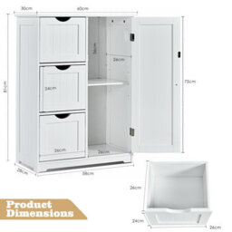 Costway Bathroom Floor Cabinet Storage Cupboard Organizer W/adjustable Shelf & 3 Drawers - thumbnail 2