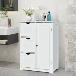 Costway Bathroom Floor Cabinet Storage Cupboard Organizer W/adjustable Shelf & 3 Drawers - thumbnail 1