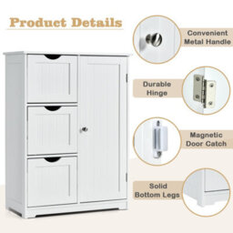 Costway Bathroom Floor Cabinet Storage Cupboard Organizer W/adjustable Shelf & 3 Drawers - thumbnail 6