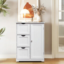 Costway Bathroom Floor Cabinet Storage Cupboard Organizer W/adjustable Shelf & 3 Drawers - thumbnail 7
