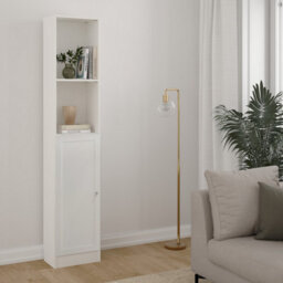 Furniture To Go Basic Tall Narrow Combination Storage Bookcase In White (4 Shelves) With Glass White Door - thumbnail 2