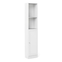 Furniture To Go Basic Tall Narrow Combination Storage Bookcase In White (4 Shelves) With Glass White Door - thumbnail 3