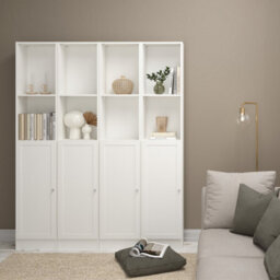 Furniture To Go Basic Tall Narrow Combination Storage Bookcase In White (4 Shelves) With Glass White Door - thumbnail 8