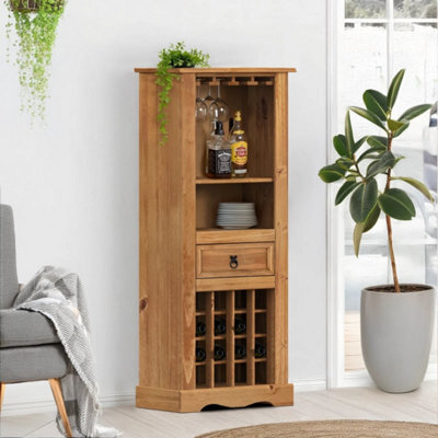 Mexican Pine Wooden Drinks Cabinet Freestanding Wine Bottle Storage Rack - image 1