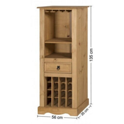 Mexican Pine Wooden Drinks Cabinet Freestanding Wine Bottle Storage Rack - thumbnail 2