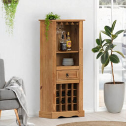 Mexican Pine Wooden Drinks Cabinet Freestanding Wine Bottle Storage Rack