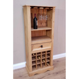 Mexican Pine Wooden Drinks Cabinet Freestanding Wine Bottle Storage Rack - thumbnail 4