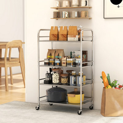 Homcom 4 Tier Kitchen Trolley On Wheels Serving Cart With Handles Silver - image 1