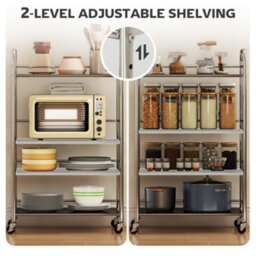 Homcom 4 Tier Kitchen Trolley On Wheels Serving Cart With Handles Silver - thumbnail 5