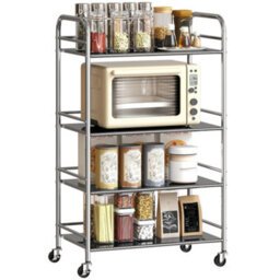 Homcom 4 Tier Kitchen Trolley On Wheels Serving Cart With Handles Silver - thumbnail 2