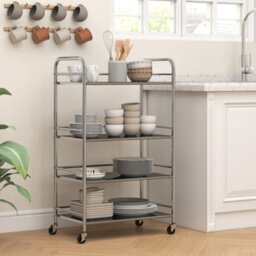 Homcom 4 Tier Kitchen Trolley On Wheels Serving Cart With Handles Silver - thumbnail 8