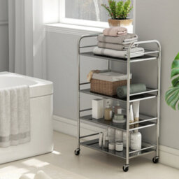Homcom 4 Tier Kitchen Trolley On Wheels Serving Cart With Handles Silver - thumbnail 9