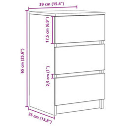 Vidaxl Bedside Cabinets With 3 Drawers 2 Pcs Black 39X35X65 Cm Bedside Cabinets - thumbnail 3