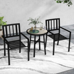 Wyld Haus Nalane 3-Piece Patio Bistro Set - Round Table And 2 Stackable Chairs, Grey Black - thumbnail 3