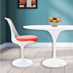 Fusion Living Tulip Set - White Large Circular Table And Four Chairs With Pu Cushion Red - thumbnail 2