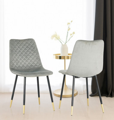 Hallowood Furniture Pair Of Velvet Dining Chair (Cha201) With Metal Legs - Silver Grey - image 1
