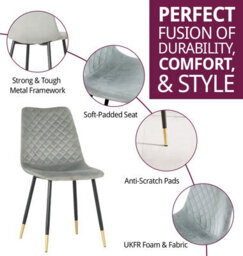 Hallowood Furniture Pair Of Velvet Dining Chair (Cha201) With Metal Legs - Silver Grey - thumbnail 2
