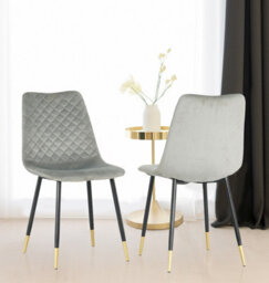 Hallowood Furniture Pair Of Velvet Dining Chair (Cha201) With Metal Legs - Silver Grey