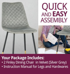 Hallowood Furniture Pair Of Velvet Dining Chair (Cha201) With Metal Legs - Silver Grey - thumbnail 7