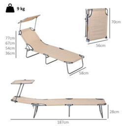 Outsunny Folding Sun Lounger Set Of 2 W/ Sunshade Adjustable Backrest Sand - thumbnail 3