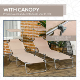 Outsunny Folding Sun Lounger Set Of 2 W/ Sunshade Adjustable Backrest Sand - thumbnail 6