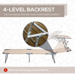 Outsunny Folding Sun Lounger Set Of 2 W/ Sunshade Adjustable Backrest Sand - thumbnail 4