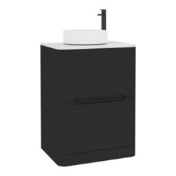 Royal Bathrooms Venice 600mm Matt Nocturne Black Freestanding Vanity Unit 2 Drawer Carrara White Undrilled Worktop & Without Basin - thumbnail 7