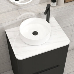 Royal Bathrooms Venice 600mm Matt Nocturne Black Freestanding Vanity Unit 2 Drawer Carrara White Undrilled Worktop & Without Basin - thumbnail 6