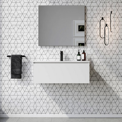 Banyetti Kameo 800mm Wall Hung 1 Drawer Vanity Unit With Basin - Matt White - image 1
