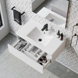 Banyetti Kameo 800mm Wall Hung 1 Drawer Vanity Unit With Basin - Matt White - thumbnail 3