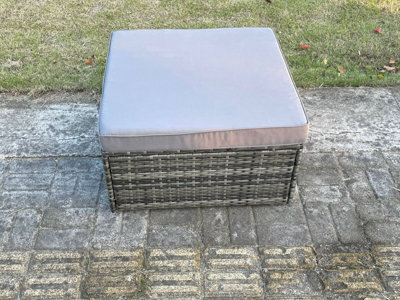 Fimous Grey Mixed Rattan Footstool Patio Outdoor Garden Furniture With Thick Grey Cushion - image 1